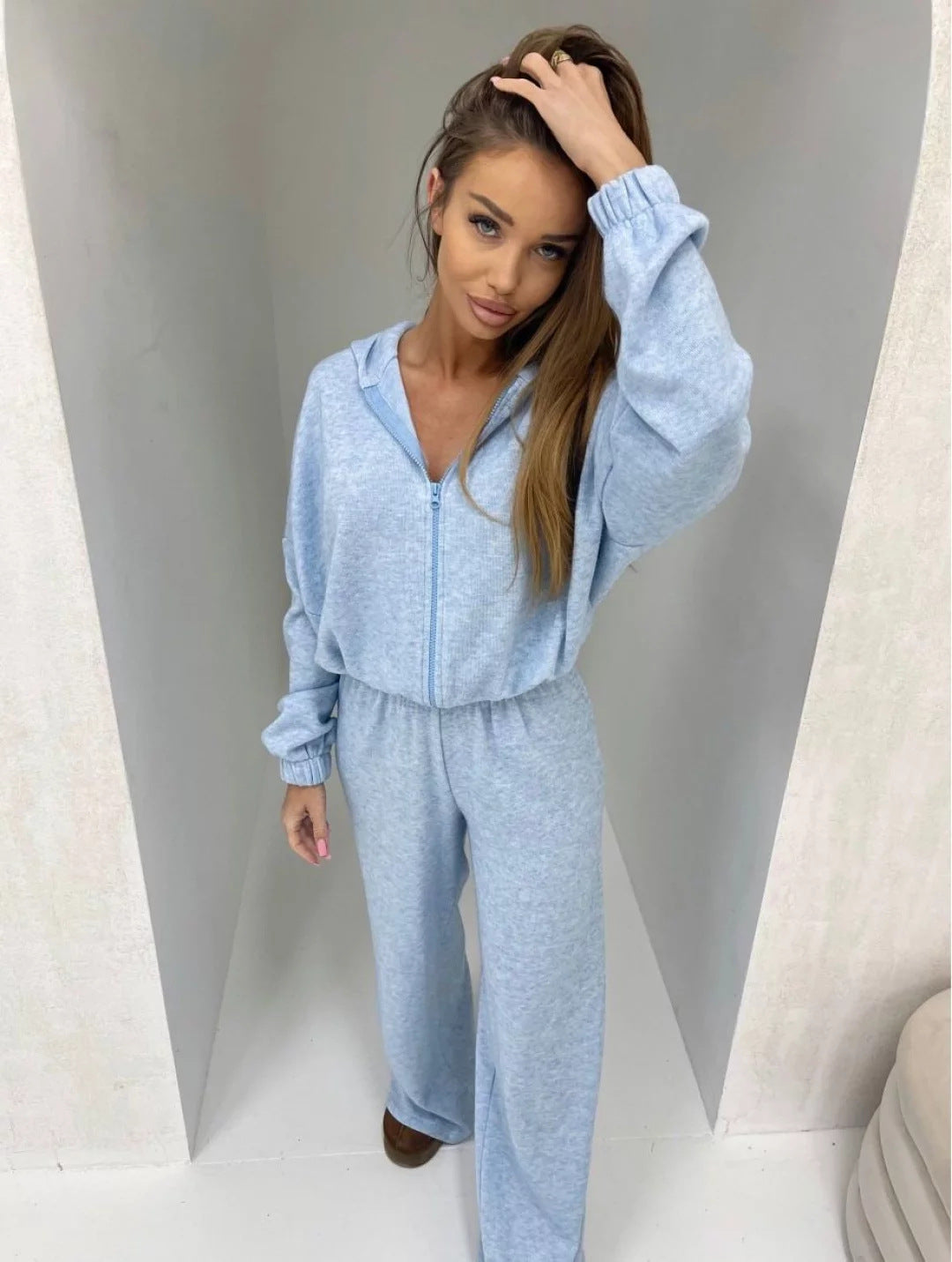 Damen Fleece-Jogginganzug mit Kapuze und Reißverschluss Drune