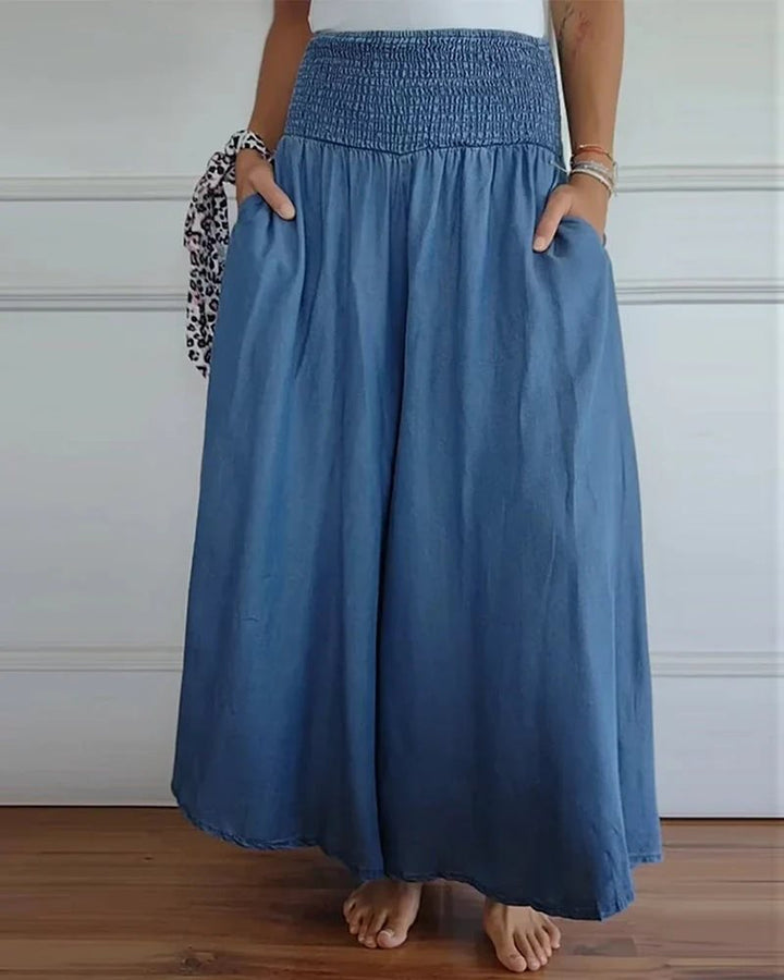 Damen weite Baumwollhose mit elastischem Bund und praktischen Taschen Drune