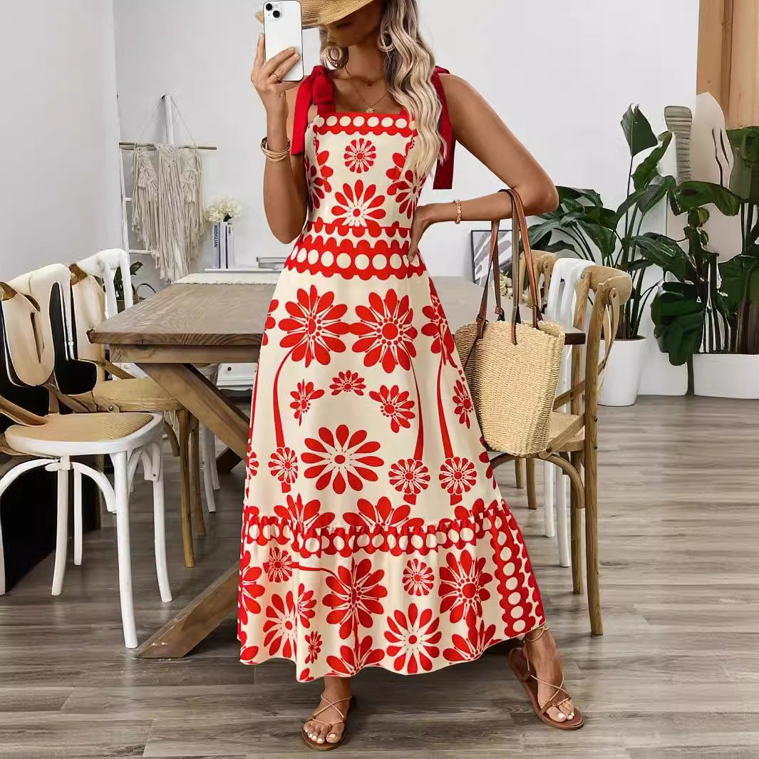 Damen Elegantes Maxikleid mit Blumenmuster und charmanten Trägern Drune