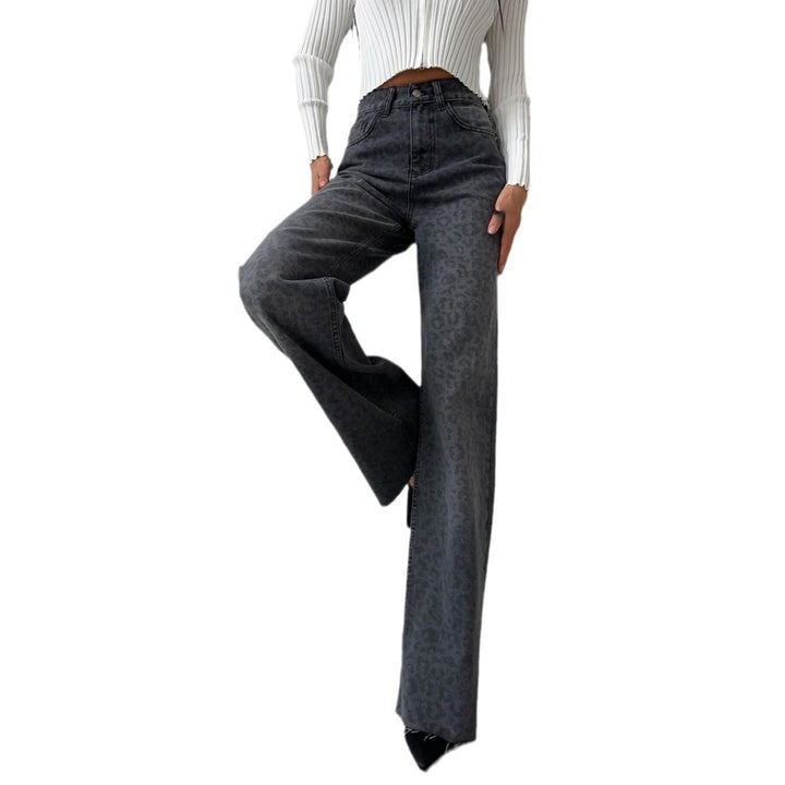 Damen Flared Jeans im trendigen Leopardenmuster mit hohem Bund Drune