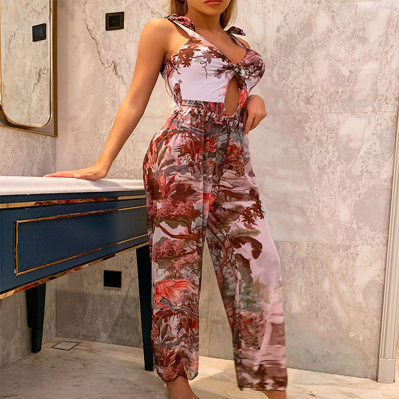 Damen Jumpsuit mit floralem Muster und verspieltem Knotendesign Drune