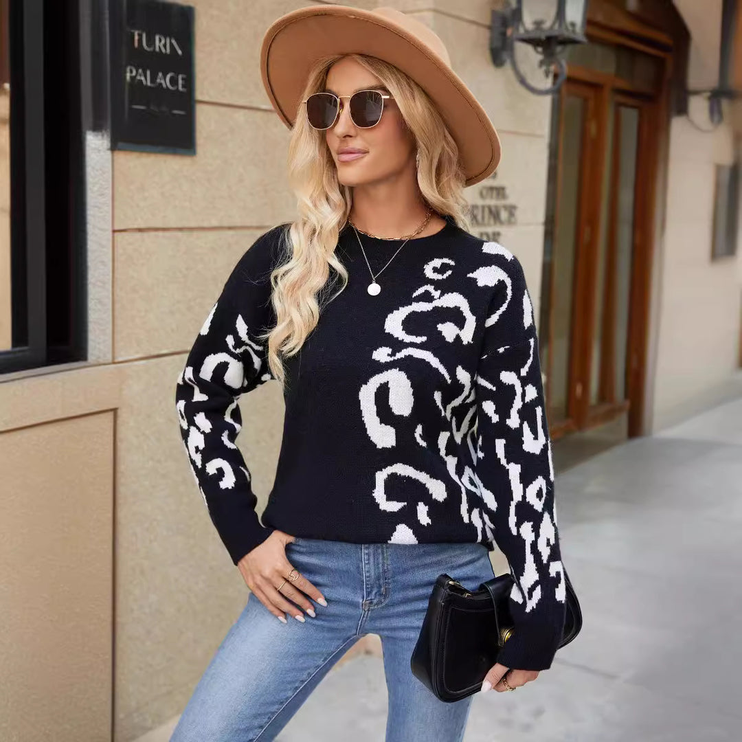 Damen modischer Pullover mit wildem Leo-Design Drune
