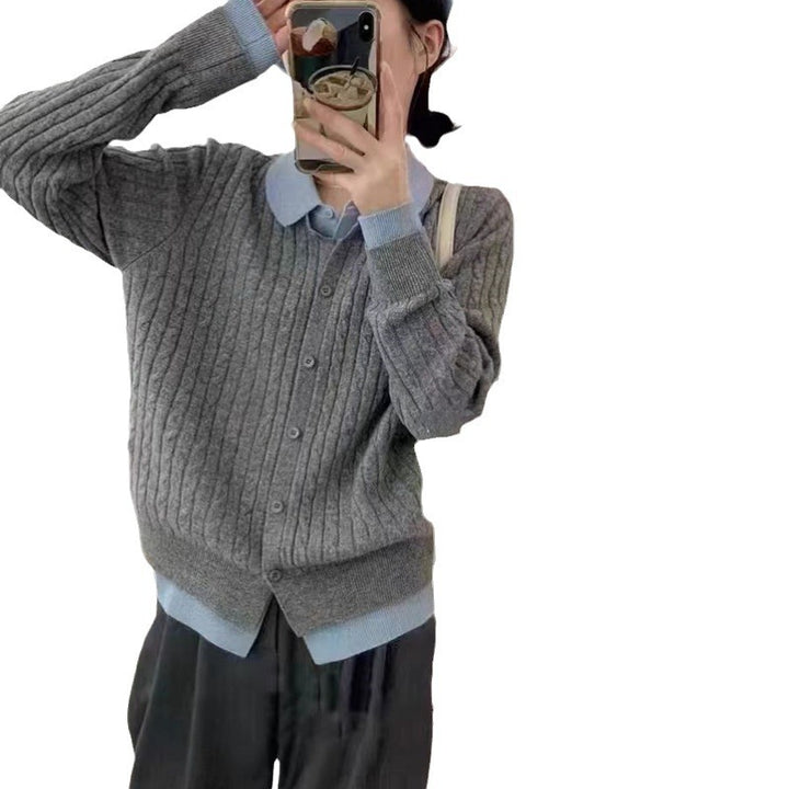 Damen gemütlicher Strickpullover mit modischem Knopfdesign und Rippenstruktur Drune