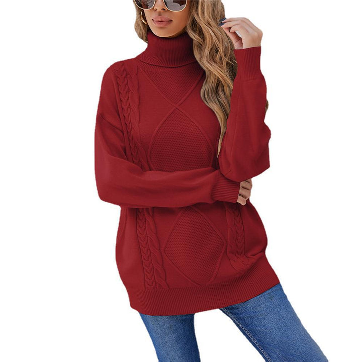 Damen Grobstrickpullover mit hohem Kragen und Zopfmuster Drune
