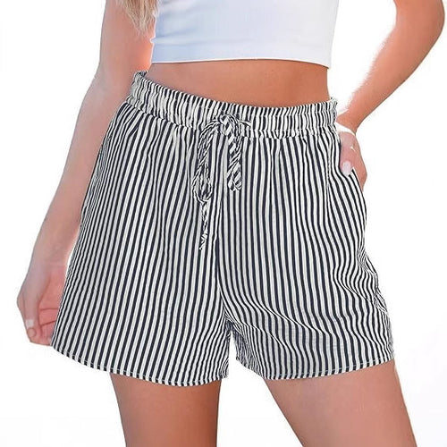 Damen lässige Shorts mit elastischem Taillenbund und gestreiftem Design Drune