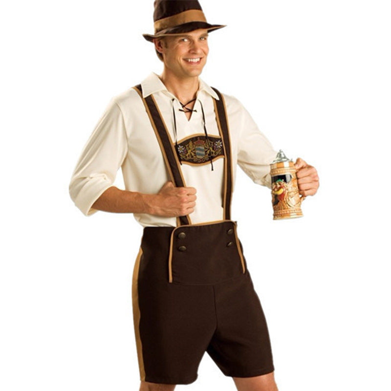 Herren nan Oktoberfest Trachtenkurzhose mit verstellbaren Trägern und bestickter Brustpasse Drune