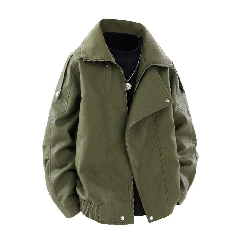 Damen modische Kunstlederjacke mit hohem Kragen und praktischen Seitentaschen Drune
