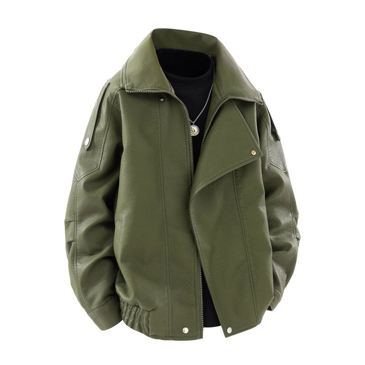 Damen modische Kunstlederjacke mit hohem Kragen und praktischen Seitentaschen Drune