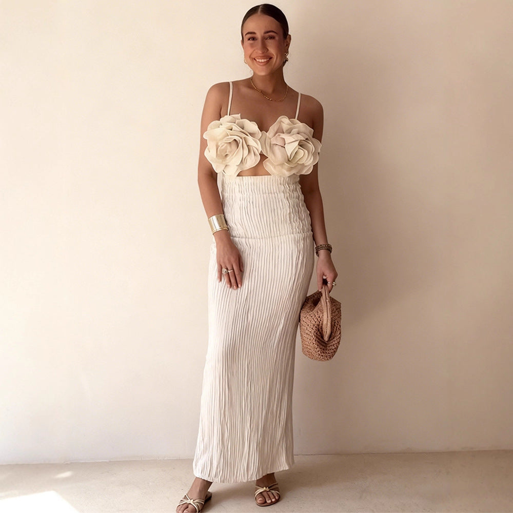 Damen Crop-Top mit floralen 3D-Blütenapplikationen und elegantem Schnitt Drune
