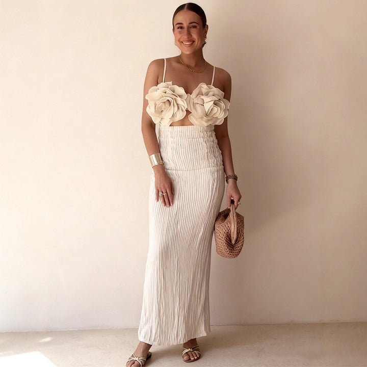 Damen Crop-Top mit floralen 3D-Blütenapplikationen und elegantem Schnitt Drune