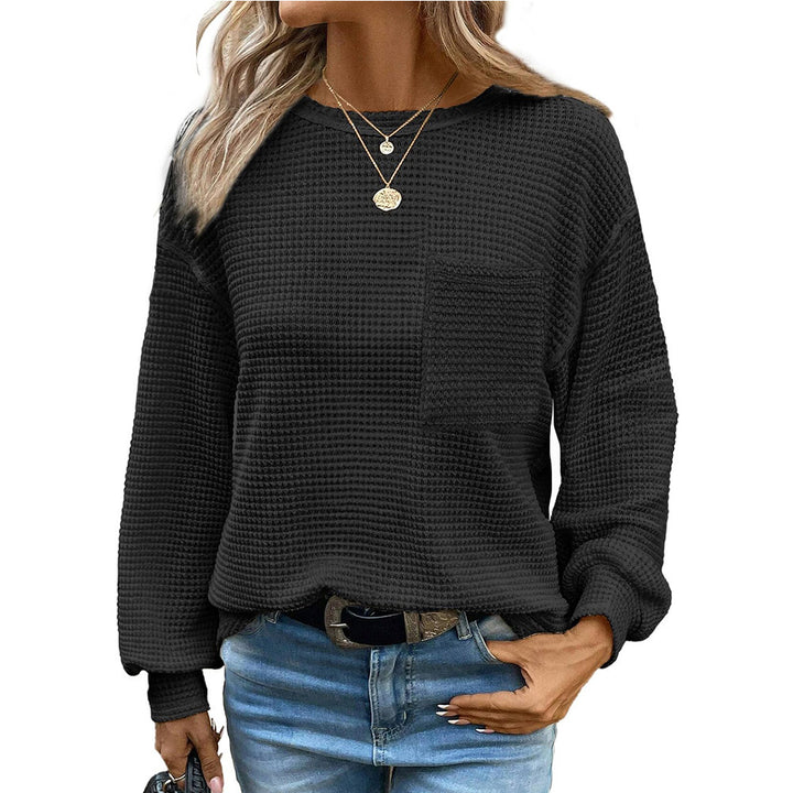 Damen lässiger Sweatshirt mit Struktur und Brusttasche Drune