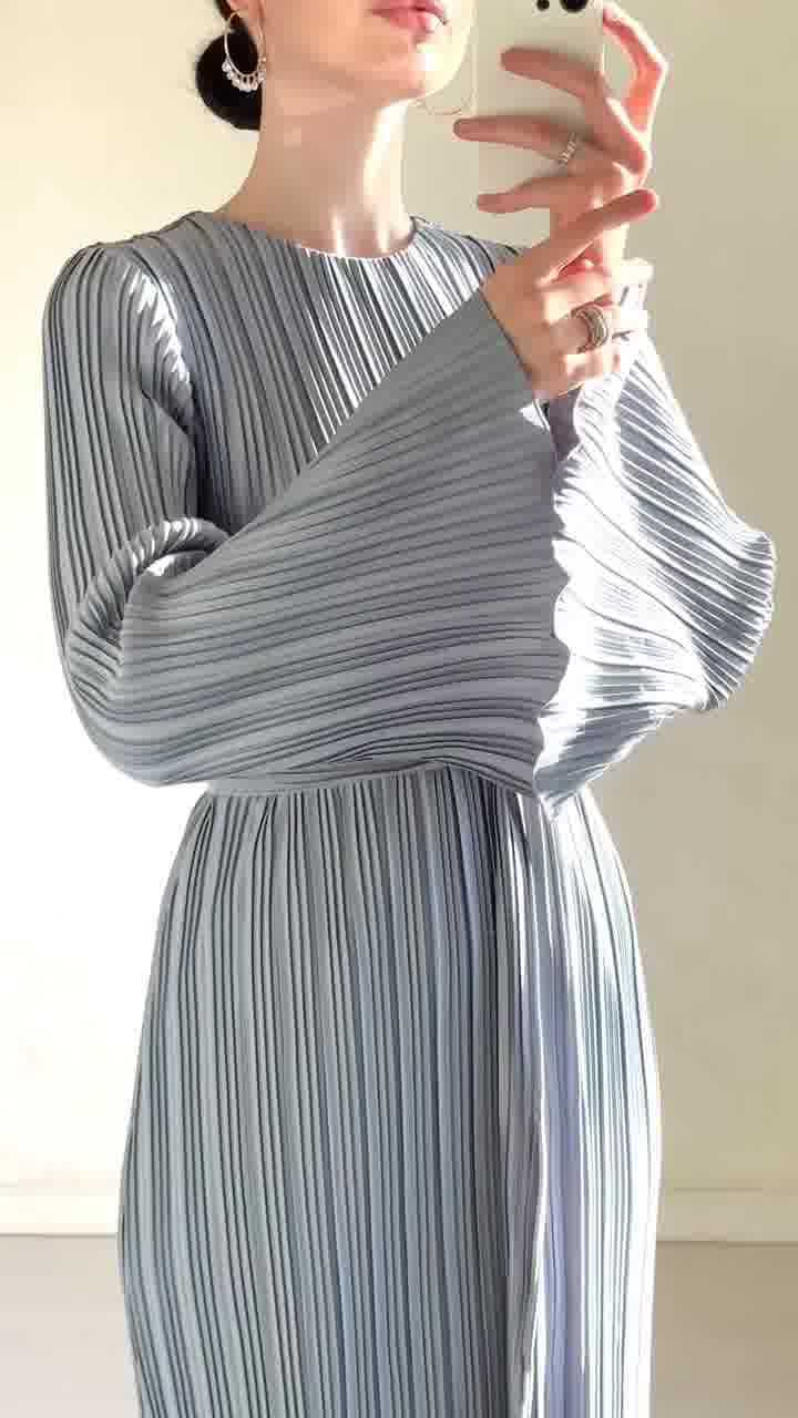 Damen Plissiertes Maxikleid mit voluminösen Ärmeln Drune