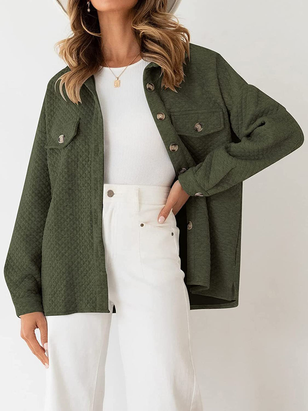 Damen gefütterte Oversize-Hemdjacke im strukturierten Design mit aufgesetzten Taschen Drune