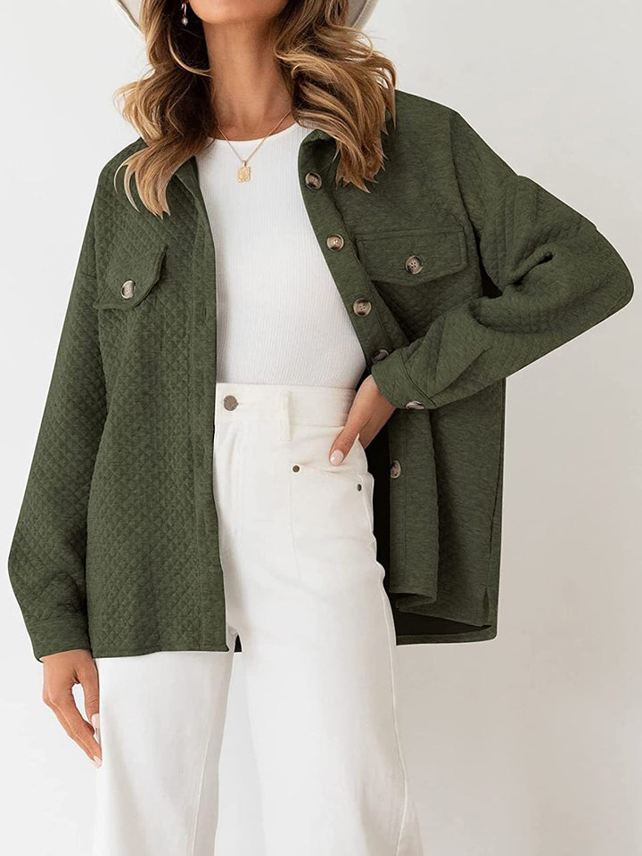 Damen gefütterte Oversize-Hemdjacke im strukturierten Design mit aufgesetzten Taschen Drune