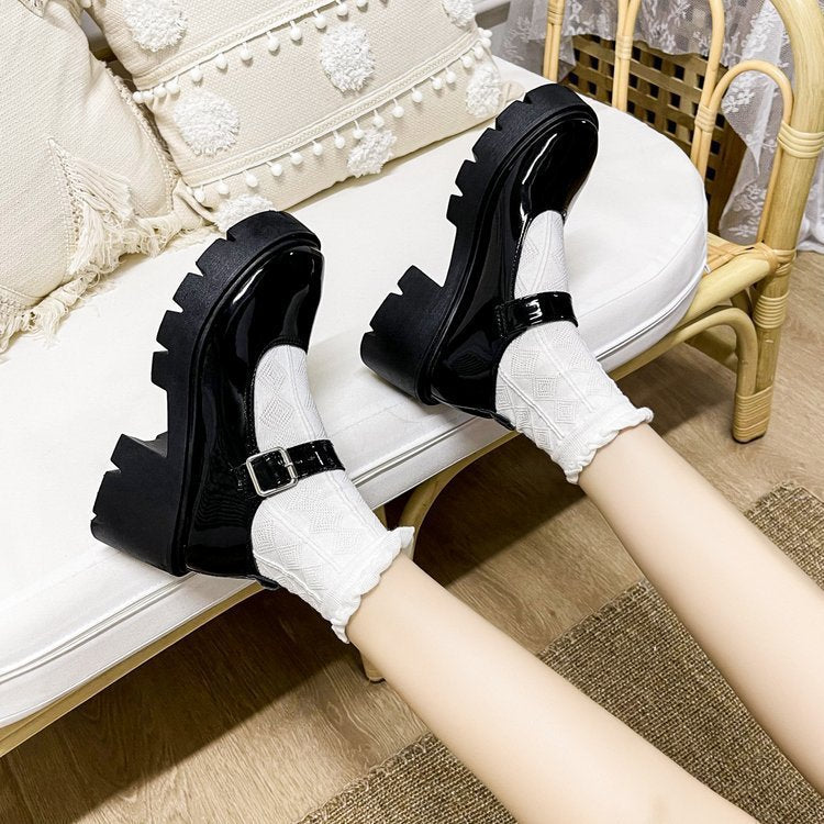 Damen Mary Jane Schuhe mit robustem Plateau und modischem Riemchen Drune