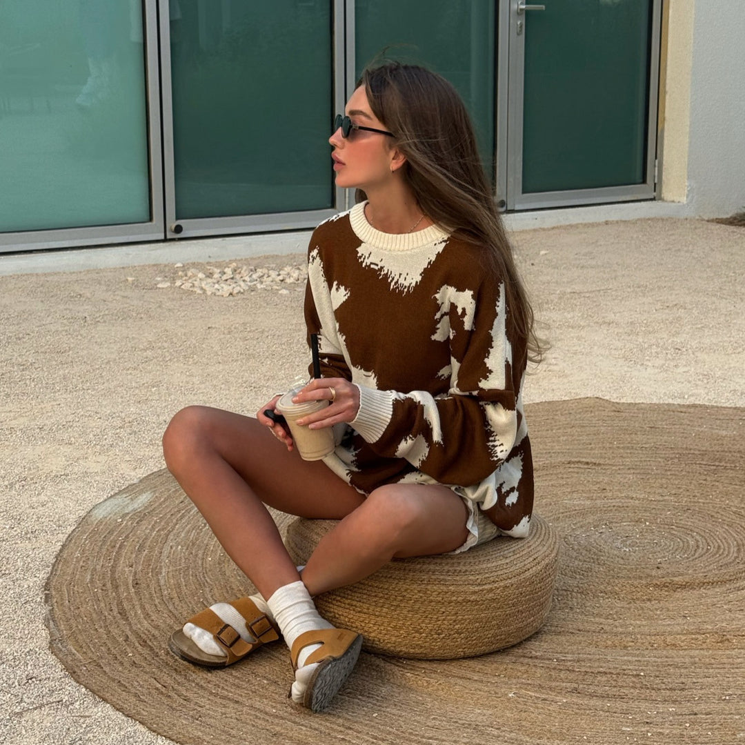 Damen Oversized Pullover mit kreativem Farbmuster Drune