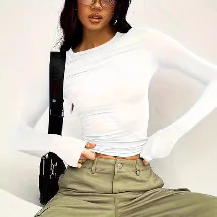 Damen Fashion Langarmoberteil mit asymmetrischem Schnitt und weichen Ärmeln Drune