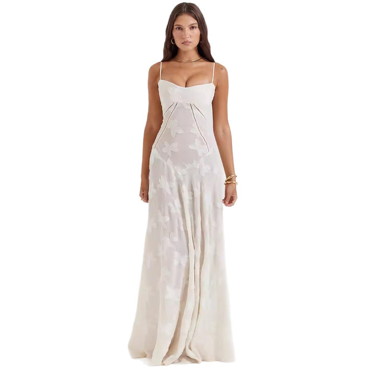 Damen Elegantes Maxikleid mit floralem Häkelmuster und raffiniertem Schnitt Drune