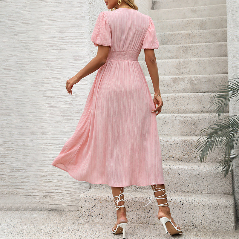 Damen Maxikleid mit elegantem V-Ausschnitt und knöpfbarem Design Drune