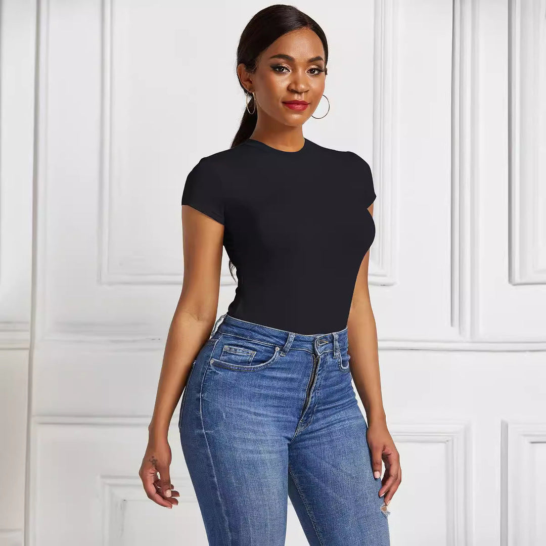 Damen figurbetonter Kurzarm-Bodysuit Drune