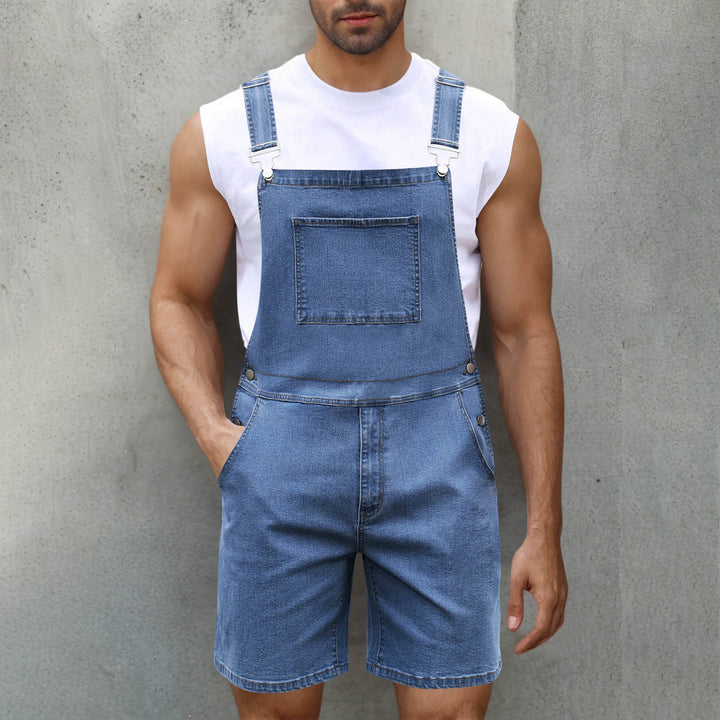 Herren Denim-Latzshorts mit modernen Taschen und verstellbaren Trägern Drune