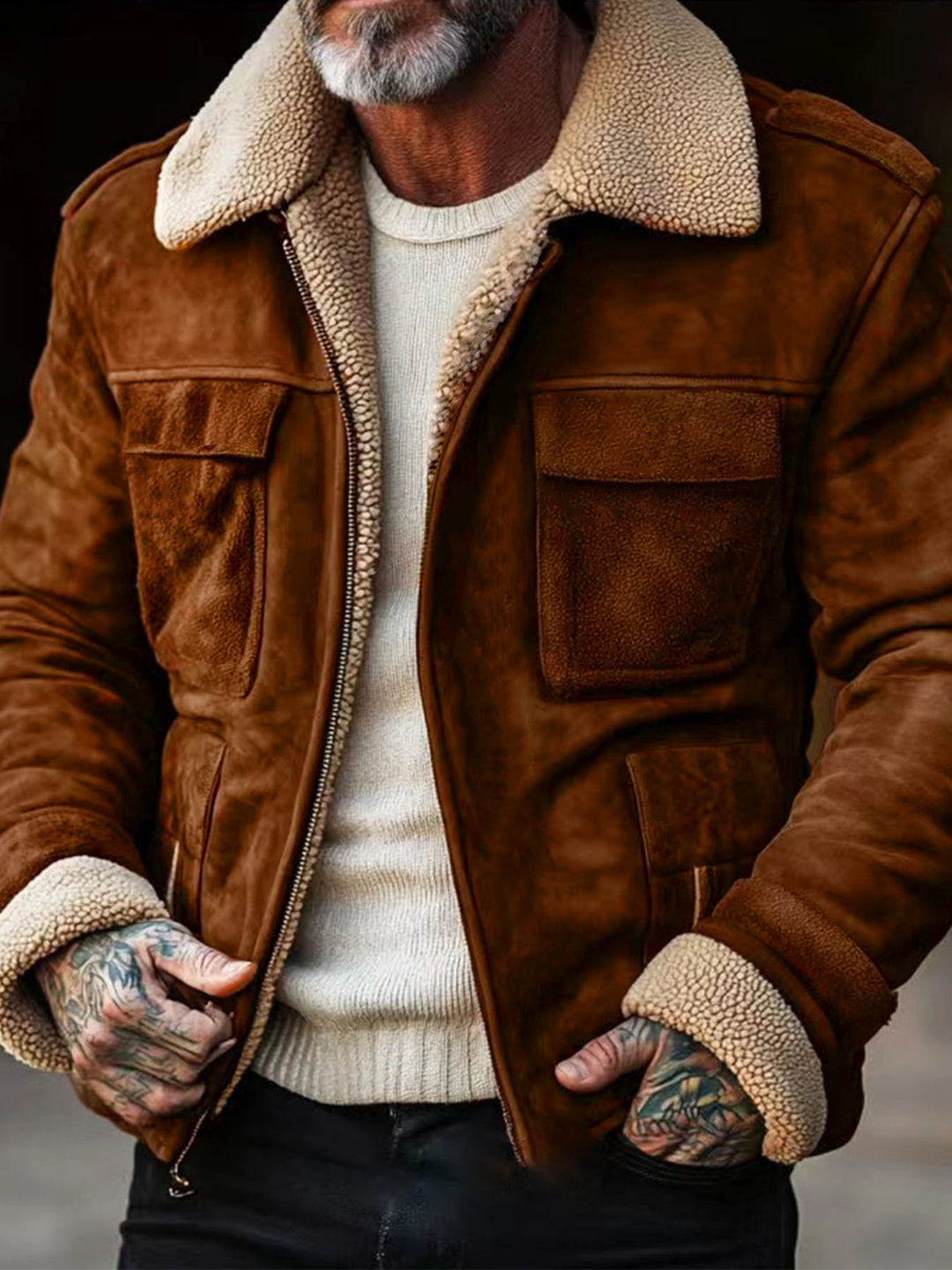 Herren Lederjacke mit weichem Sherpa-Futter Drune