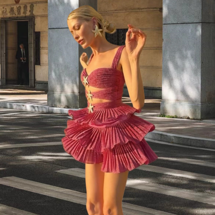 Damen Mini-Kleid mit fließendem Volant-Design und raffinierten Cut-Out-Details Drune