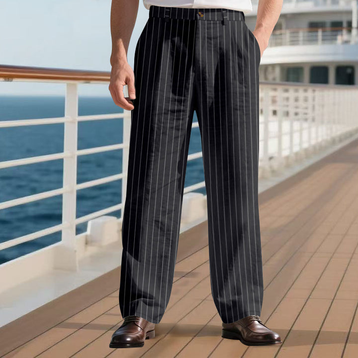 Herren nan elegante Nadelstreifen-Anzughose mit weitem Bein, Bügelfalte und hohem Bund Drune