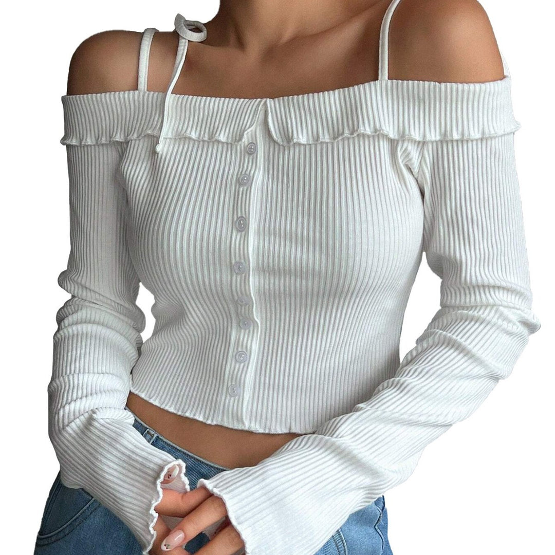 Damen cropped Oberteil mit Off-Shoulder Design und Rüschendetails Drune