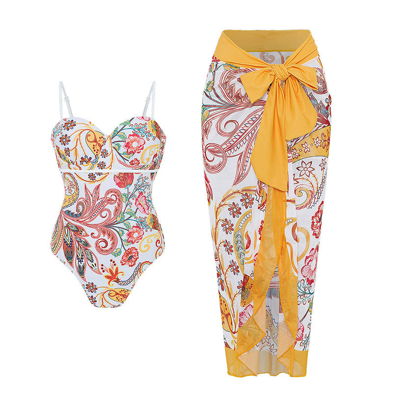 Damen Bademode mit floralem Muster und transparenter Sarong-Hülle Drune