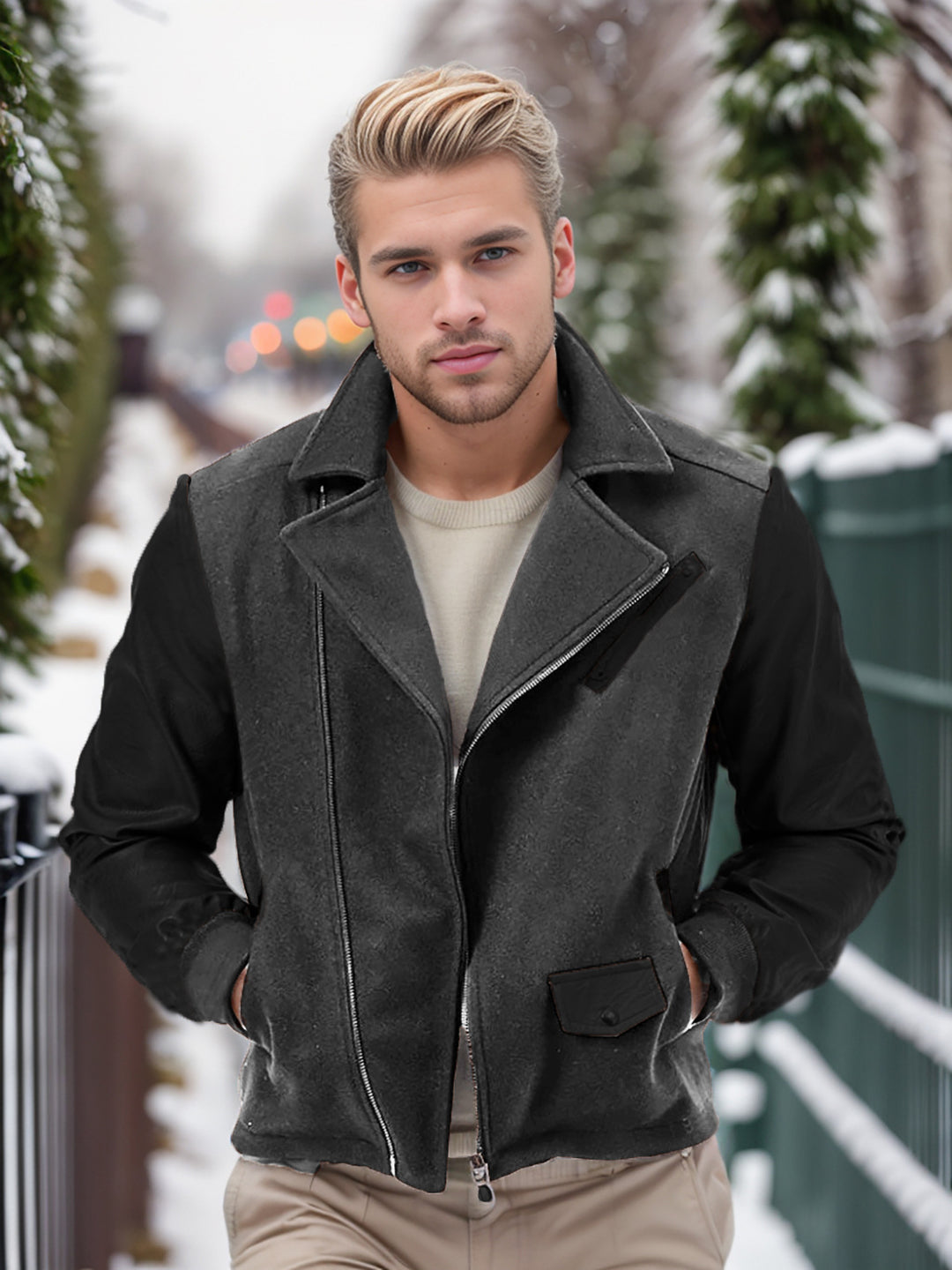 Herren sportlich-elegante Jacke mit Kunstleder-Ärmeln Drune