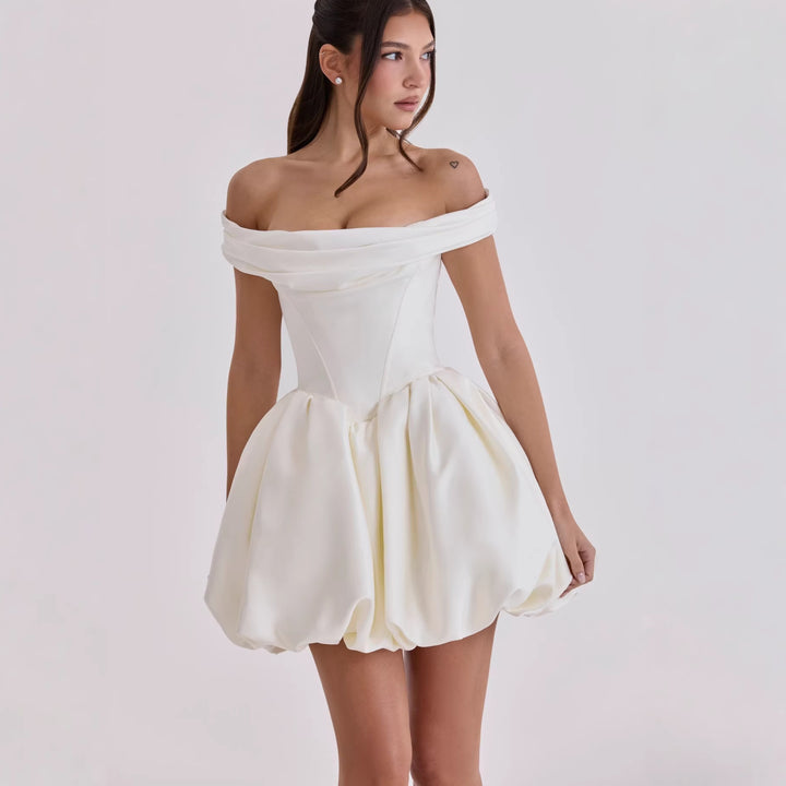Damen Off-Shoulder Cocktailkleid mit voluminösem Rock Drune