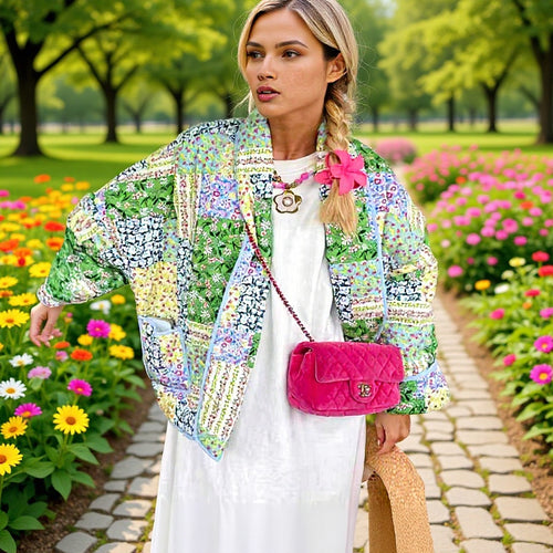 Damen Patchwork Kimono-Jacke im romantischen Design mit praktischen Taschen Drune