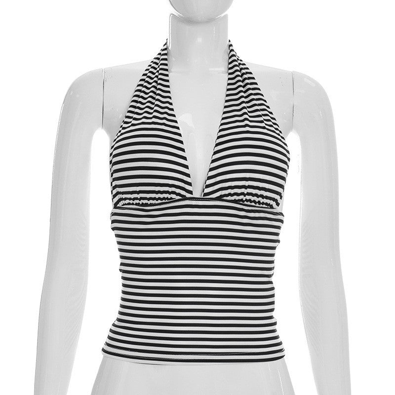 Damen Wickel-Bikinioberteil mit raffiniertem Halter-Design und gestreiftem Muster Drune