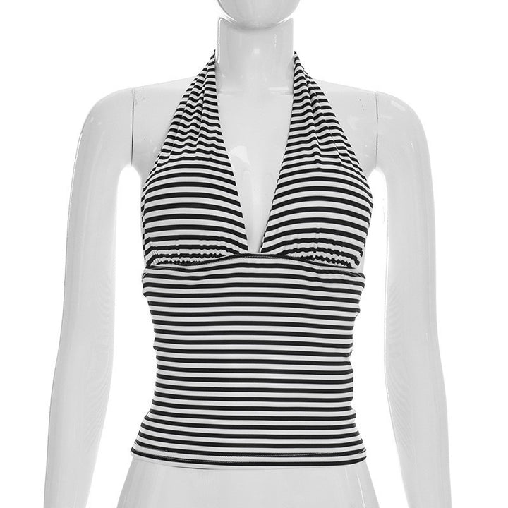 Damen Wickel-Bikinioberteil mit raffiniertem Halter-Design und gestreiftem Muster Drune
