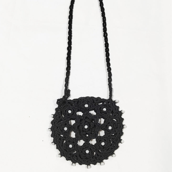 Damen handgefertigte Häkel-Handtasche mit Perlenschmuck Drune