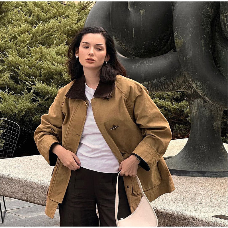 Damen modische Utility-Jacke mit klassischem Kragen und praktischen Taschen Drune