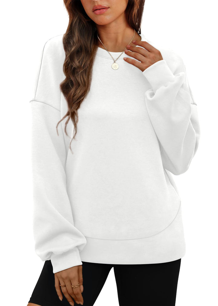 Damen nan lässiges Oversize Rundhals-Sweatshirt mit überschnittener Schulter gerundetem Saum und weichem Innenfutter Drune