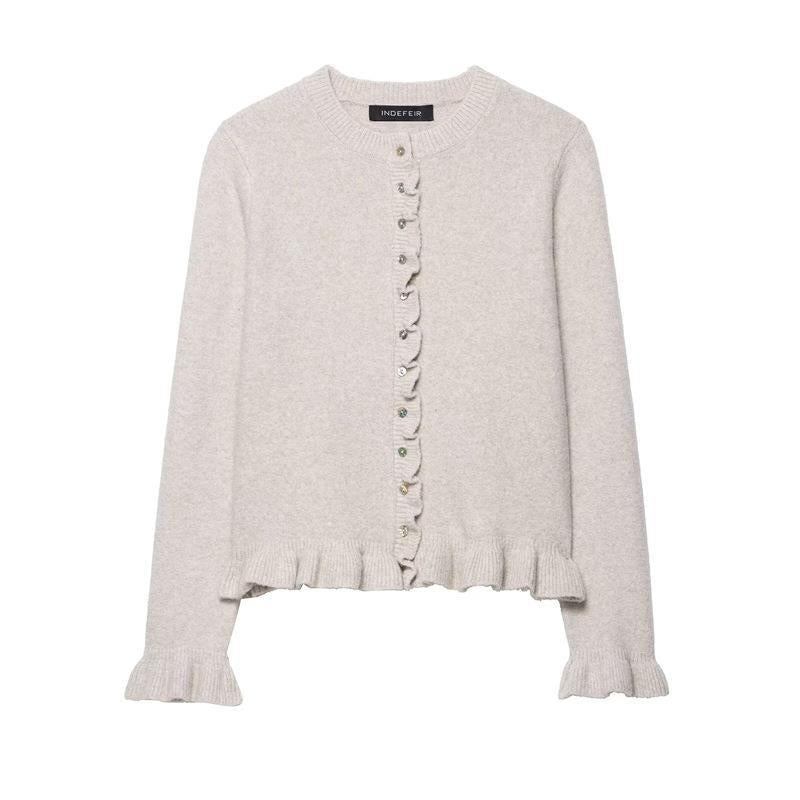 Damen Strickjacke mit Rüschendetails und Knopfleiste Drune
