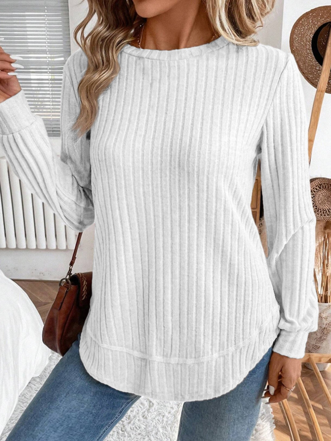 Damen lässiger Strickpullover mit vertikalen Streifen Drune