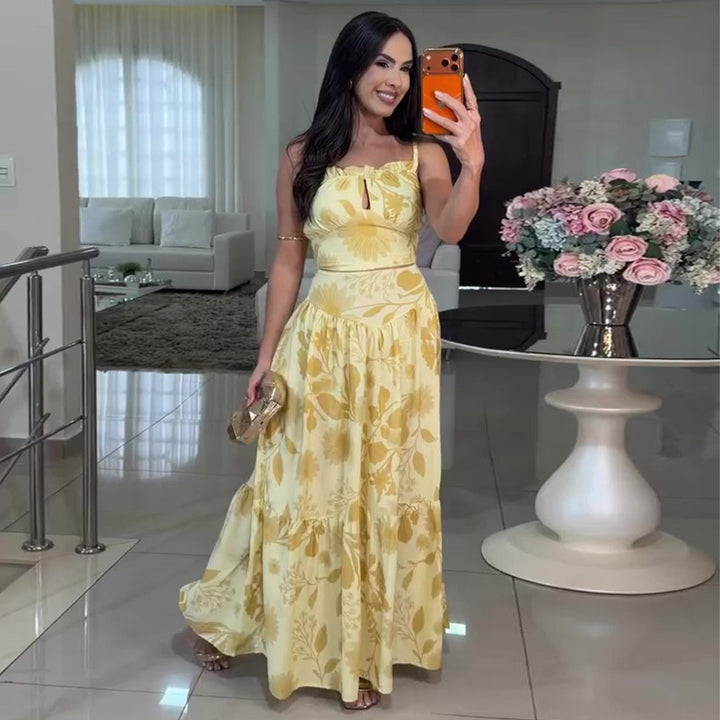 Damen Maxikleid mit floralem Design und luftiger Silhouette Drune
