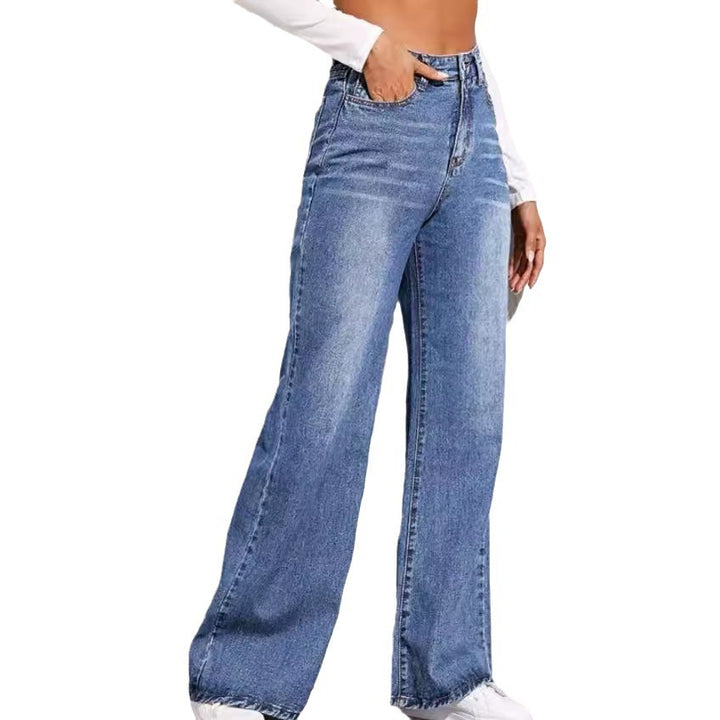 Damen nan hochgeschnittene weite Denim-Jeans mit extra weitem Bein und rohem Saum Drune