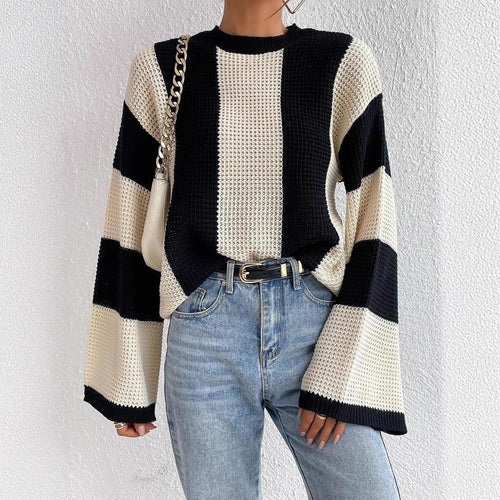 Damen Wabenstrick Pullover mit weiten Ärmeln Drune