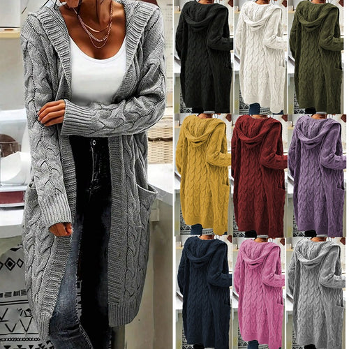 Damen Strickjacke im lässigen Langschnitt mit Zopfmuster und praktischen Taschen Drune