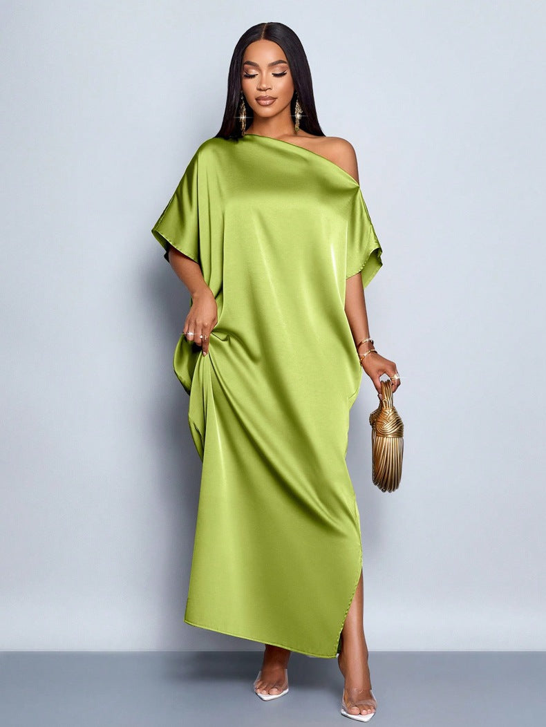 Damen Maxikleid mit asymmetrischem Schnitt und elegantem Fall Drune