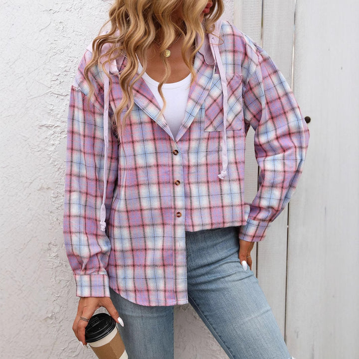 Damen lässige Flanelljacke mit Kapuze Drune