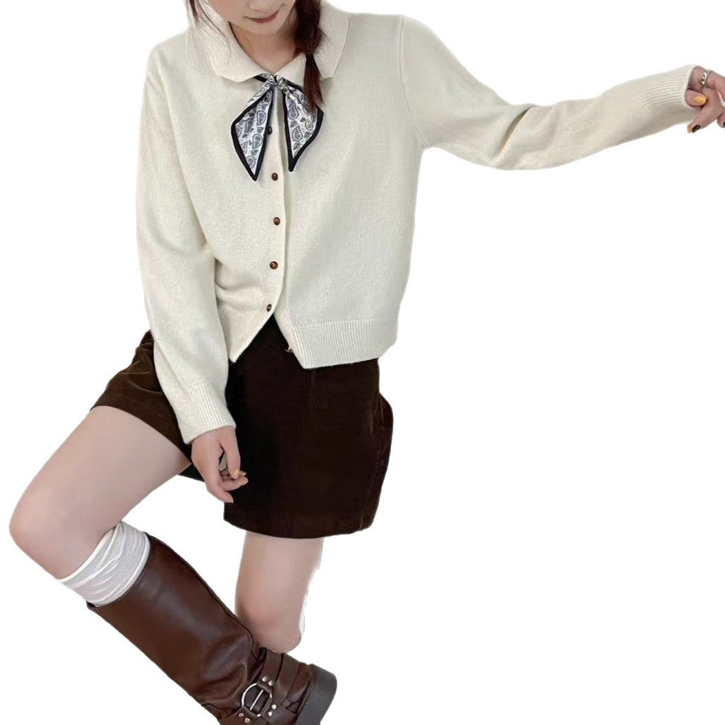 Damen Strickjacke mit dekorativem Kragen und Knöpfen Drune
