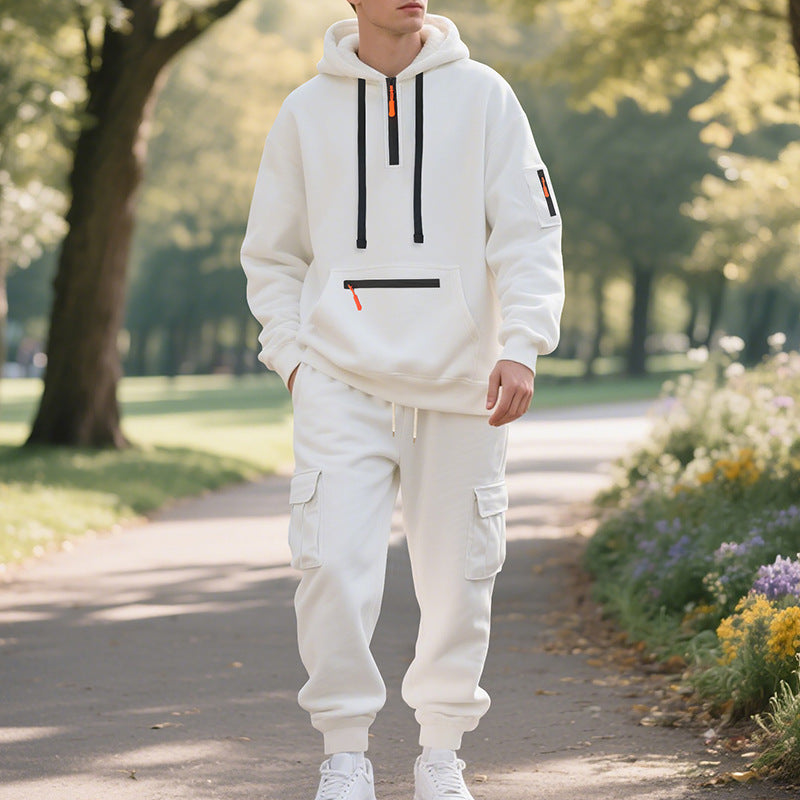 Herren nan Urbaner Cargo-Jogginganzug mit Kapuzenhoodie und Reißverschlusstaschen Drune