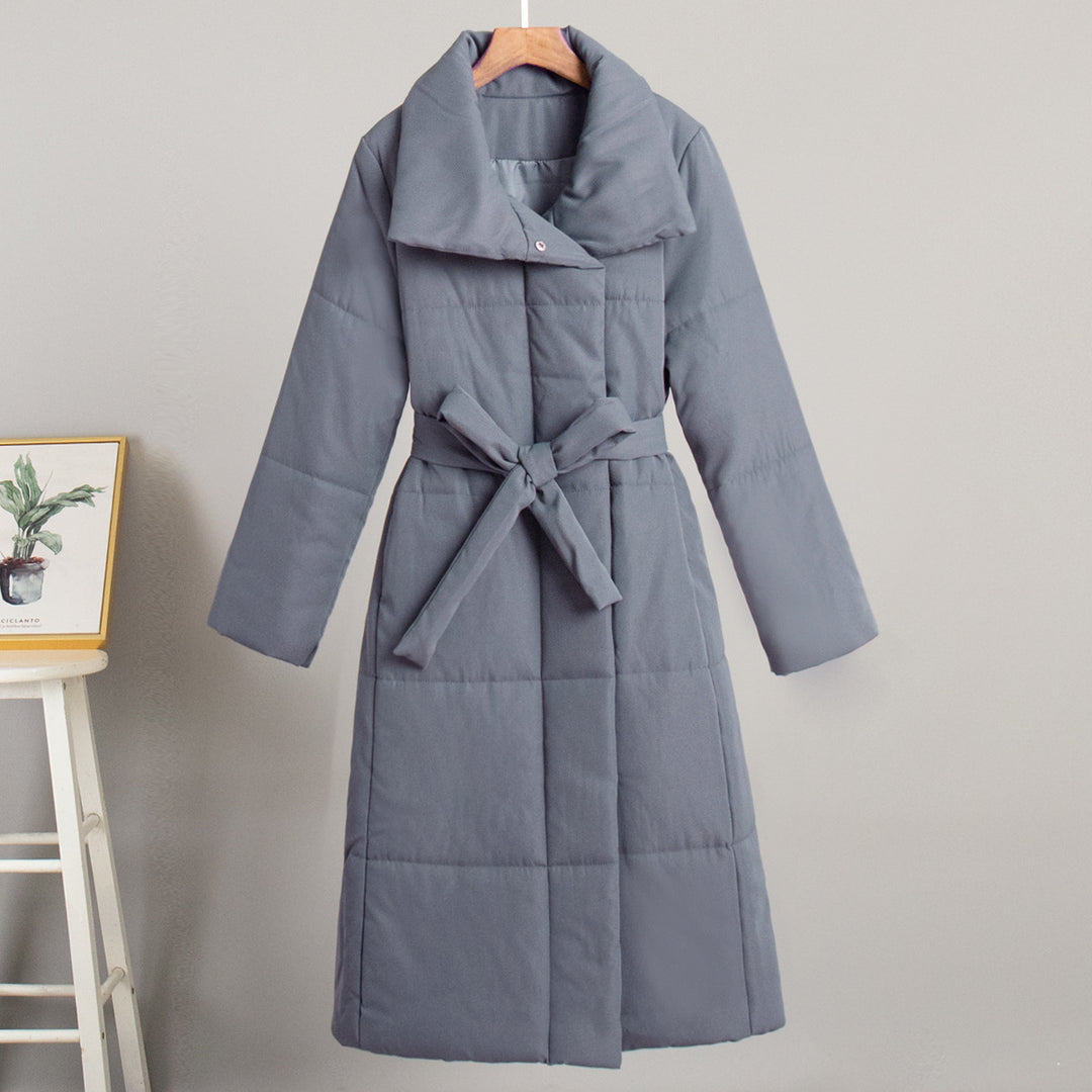 Damen elegante und warme Steppjacke mit breitem Kragen und Gürtel Drune