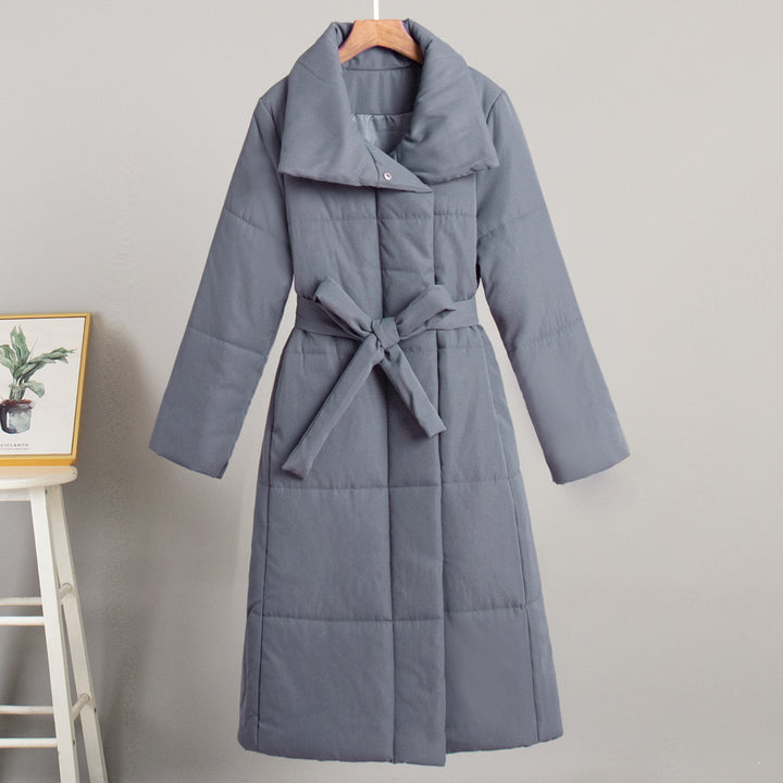Damen elegante und warme Steppjacke mit breitem Kragen und Gürtel Drune